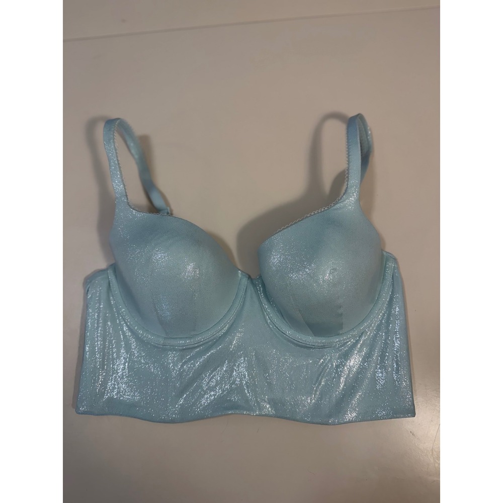 Victorias Secret Body By Victoria Light Blue Shimmer Longline Demi Bra 36C